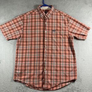 Vintage Ralph Lauren CHAPS Shirt Men Large Orange Plaid Button Down SS Preppy
